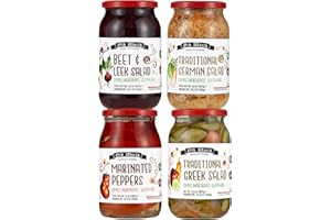 OLD WORLD QUALITY FOODS European Salad Set – Four 32 Oz Jars of Pickled Vegetables includes German Salad, Greek Salad, Beet & Leek Salad, and Marinated Peppers