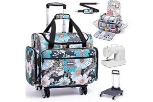 AMOIGEE Rolling Sewing Machine Case with Detachable Dolly, Padded Sewing Machine Bag with Wheels, Travel Tote for Most Standard Machines, Storage Organizer fits Brother, Singer