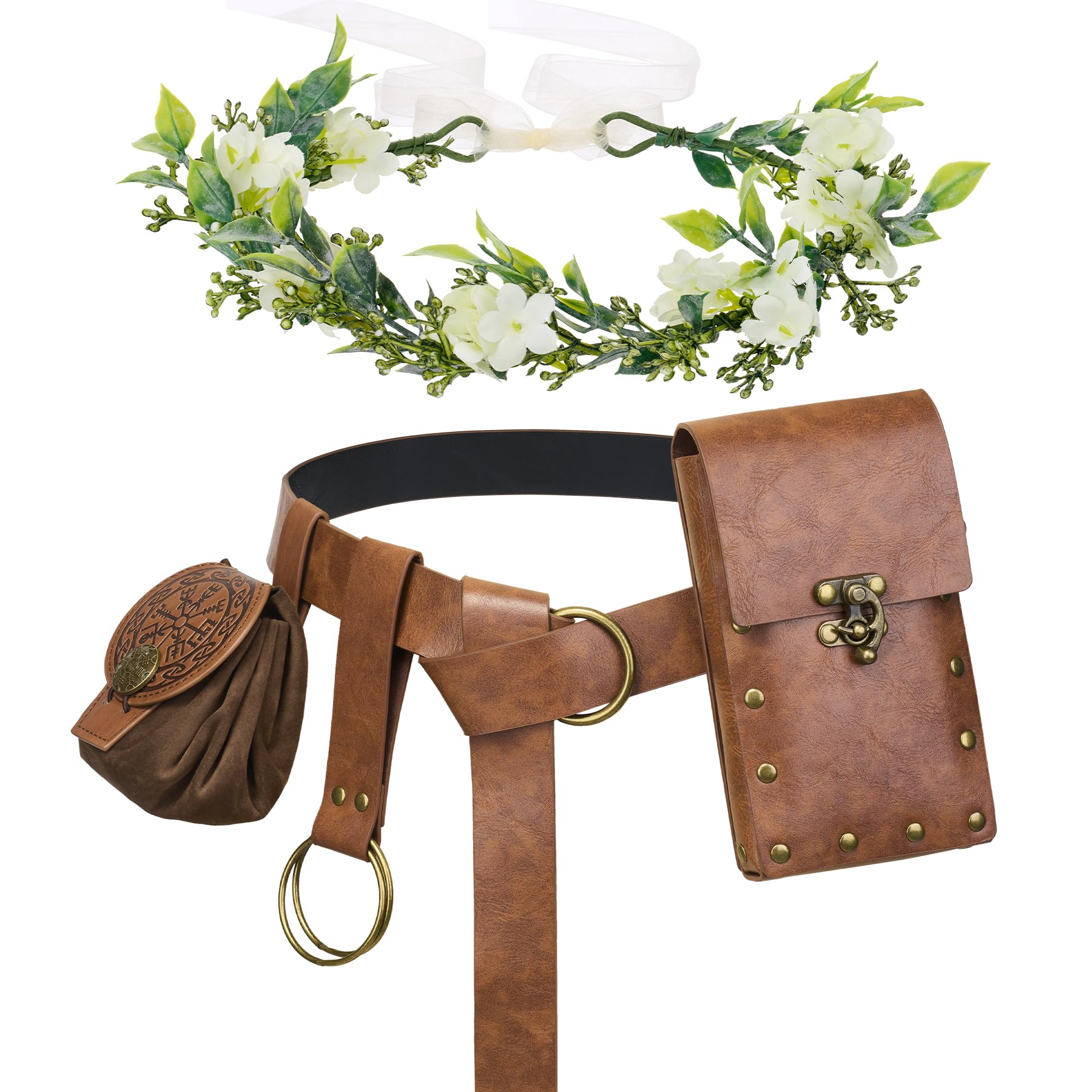 Photo 1 of (incomplete) YESSA Renaissance Accessories,Medieval Viking Leather Belt Pouch Coin Purse,Ren Faire Headpiece Phone Holder Waist Bag