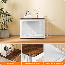 DWANTON Dog Crate Furniture with Cushion, Wooden
