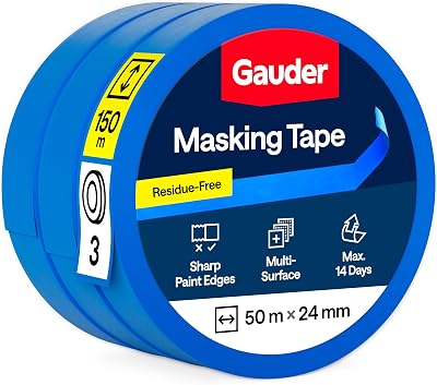 GAUDER Masking Tape Painting Blue 24 mm x 50 m 3 Rolls