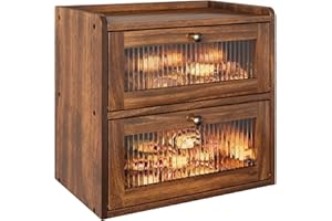 Alpeir Double Layer Large Bread Box for Kitchen Counter, Wooden Corner Bread Storage Container with Acrylic Window, Retro Bro