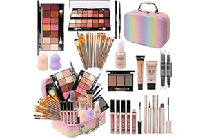 Makeup Set for Girls, Rainbow Makeup Kit, Beauty Boxes with Brushes and Cosmetics, Fashionable Makeup Case Organizer, Pink