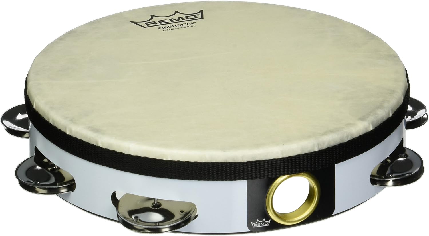 Remo Tambourine, Pretuned, 8" Diameter, 8 works Jingles x 1 Row, QUADURA® White
