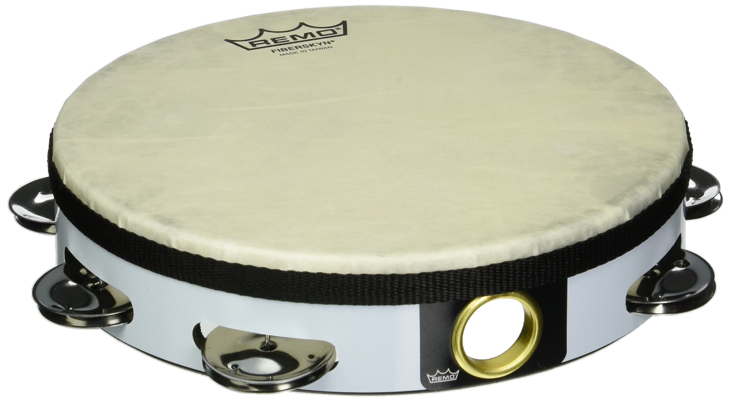 Remo Tambourine, Pretuned, 8" Diameter, 8 Pairs Jingles x 1 Row, QUADURA® White