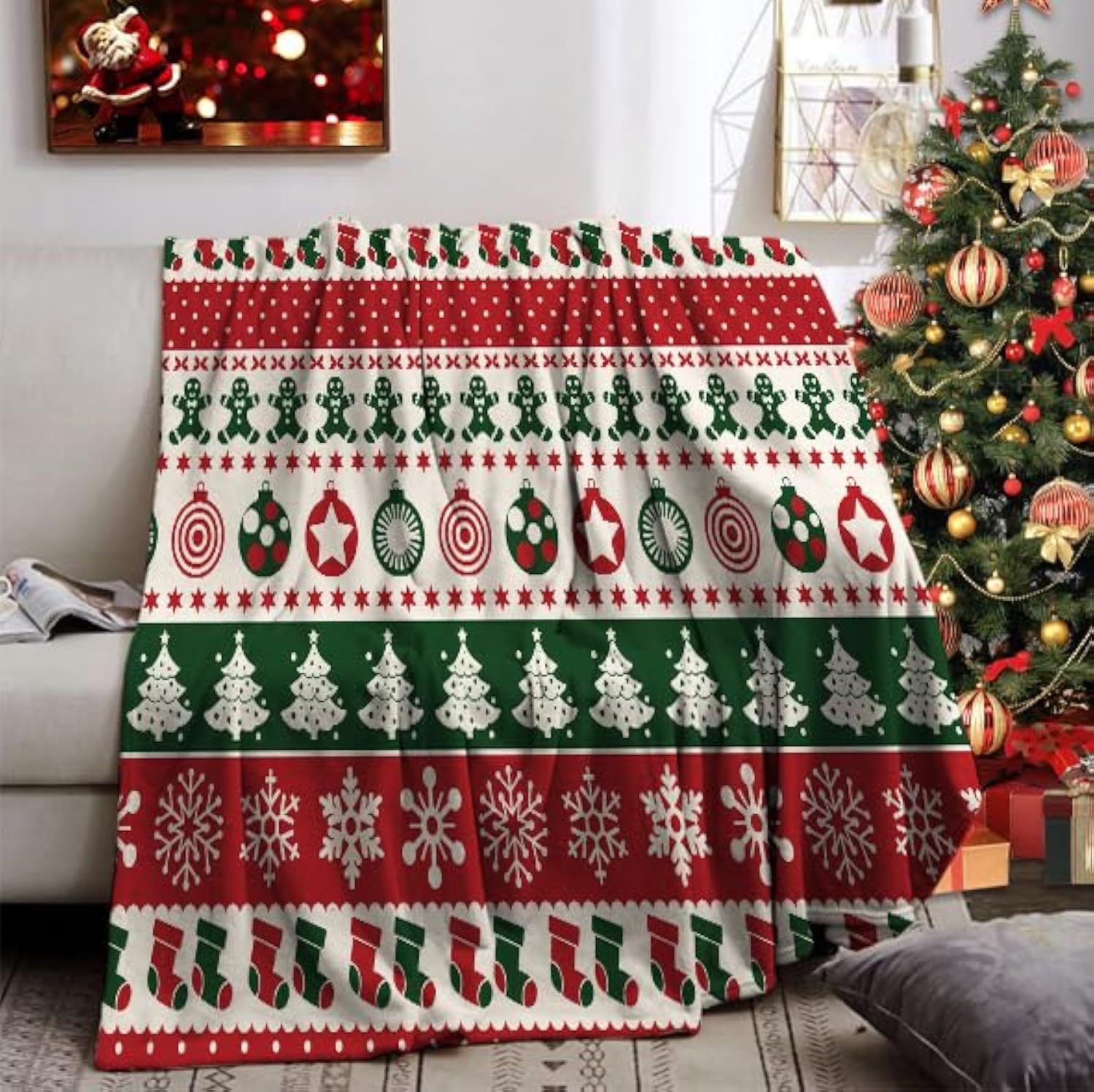 UGZDEA Christmas Blanket 150x200cm, Christmas Sofa Blanket, Soft Warm Winter Fleece Christmas Blanket for Adults and Kids (A, 150x200cm)