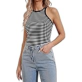 Ziesexy Striped Shirt Women Ribbed Tank Tops for Women High Neck Tops Racerback Sleveless Summer Casual Slim Fitted Tank