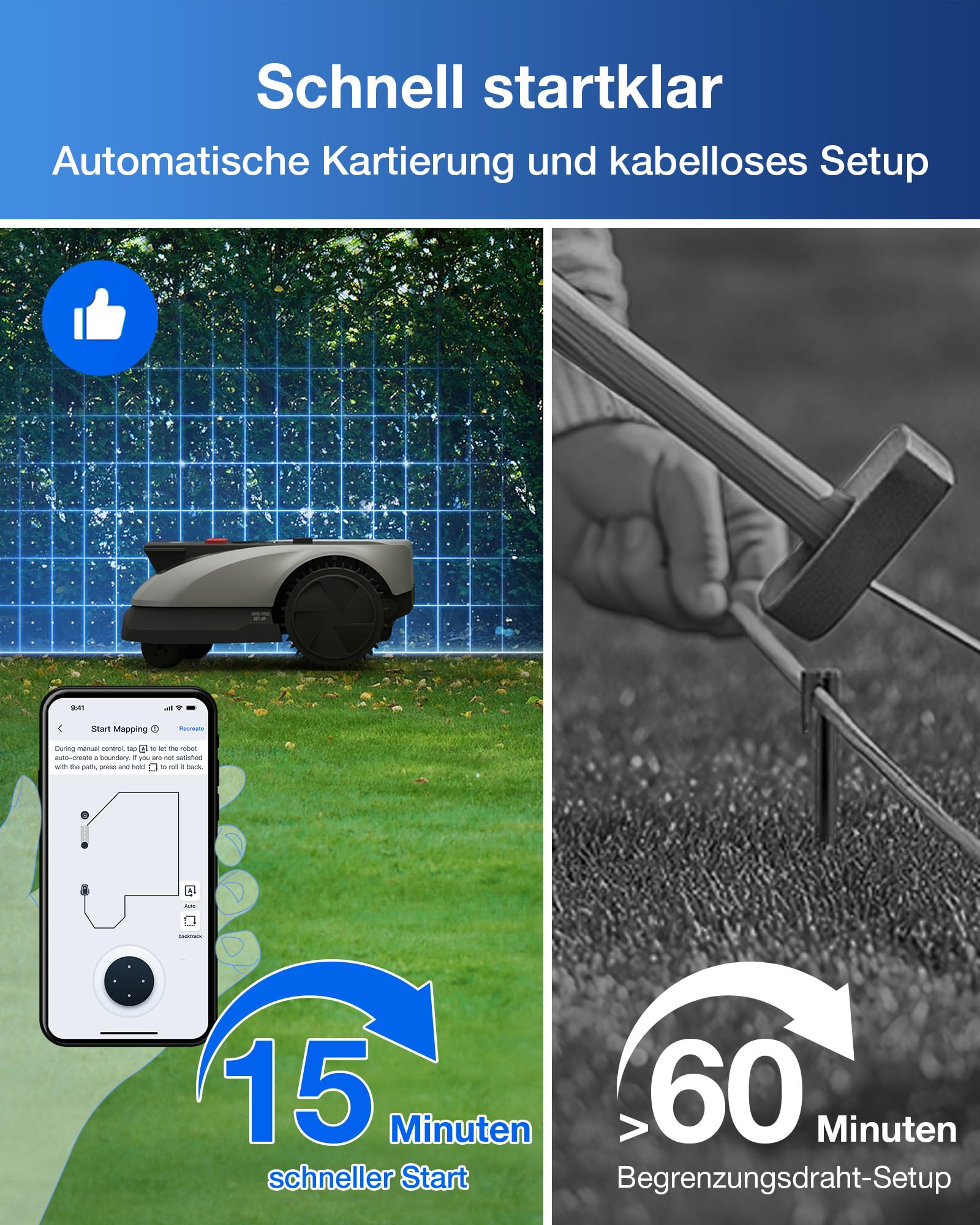 ECOVACS Goat O600 RTK Care Kit Mähroboter Ohne Begrenzungskabel, 600 m², RTK+Vision-Navigation, Rasenmähroboter, KI-Hindernisvermeidung, App Steuerung, Passiert 0,7 M Schmale Stellen 3