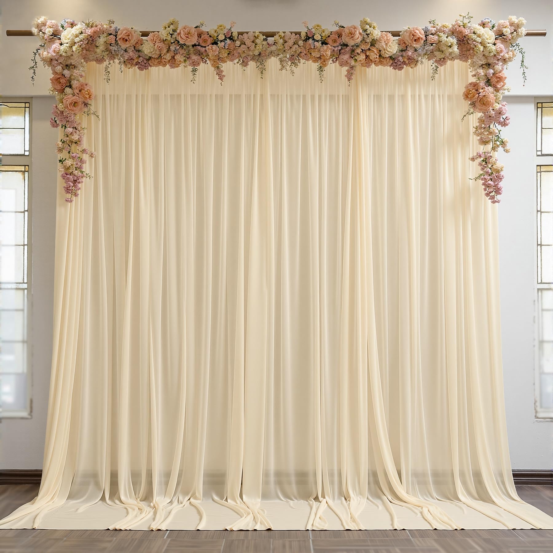 Photo 1 of 10ft x 10ft Champagne Backdrop Curtains, Wrinkle-Free Sheer Chiffon Fabric Photo Backdrop Drapes for Wedding Arch Party Ceremony Stage Photography Decorations