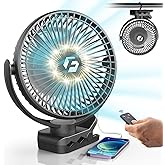 Korbot 8-inch Clip-on Fan - 12000mAh Portable Rechargeable Battery With 3 Speeds and Strong Airflow, USB Small Desk Personal 