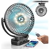 Korbot 8-inch Clip on Fan - 12000mAh Portable Fan Battery Rechargeable with 3 Speeds and Strong Airflow, USB Fan Small Desk F