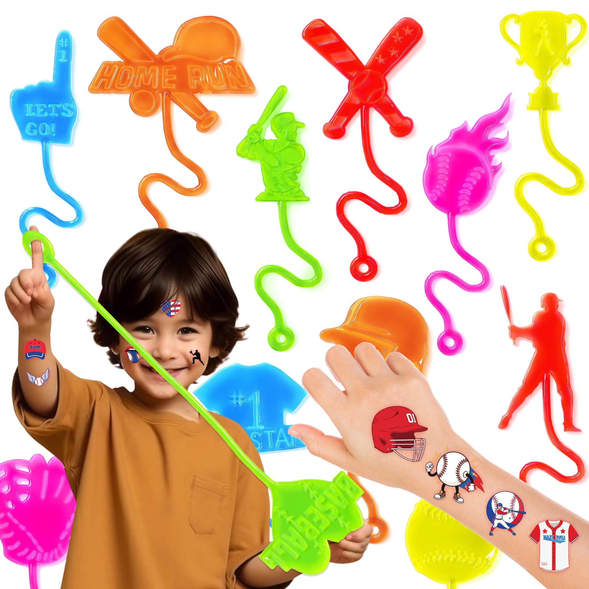 Photo 1 of **PARTIAL SET**
48PCS Baseball Party Favors - 24PCS Temporary Tattoos & 24PCS Stick Hands Party - Perfect Birthday Party Supplies, Goodie Bag Stuffers, Treasure Box Toys, Classroom Prizes, and Student Gifts
