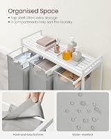 VASAGLE 3-Compartment Laundry Hamper with Shelf 120 L Dove Grey White view 4