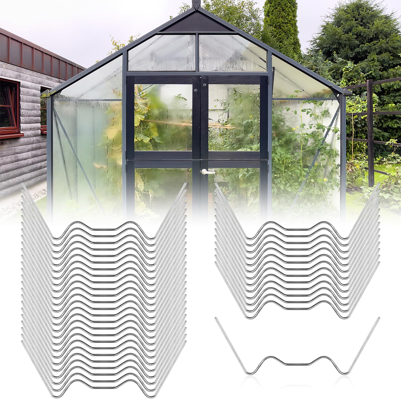 100Pcs Greenhouse Glass Clips Spring - Heavy Duty Glass Pane Fixing Clips, Greenhouse Spares Accessories, Green House Clips & Hooks for Replacement, Polycarbonate & Plastic Pane