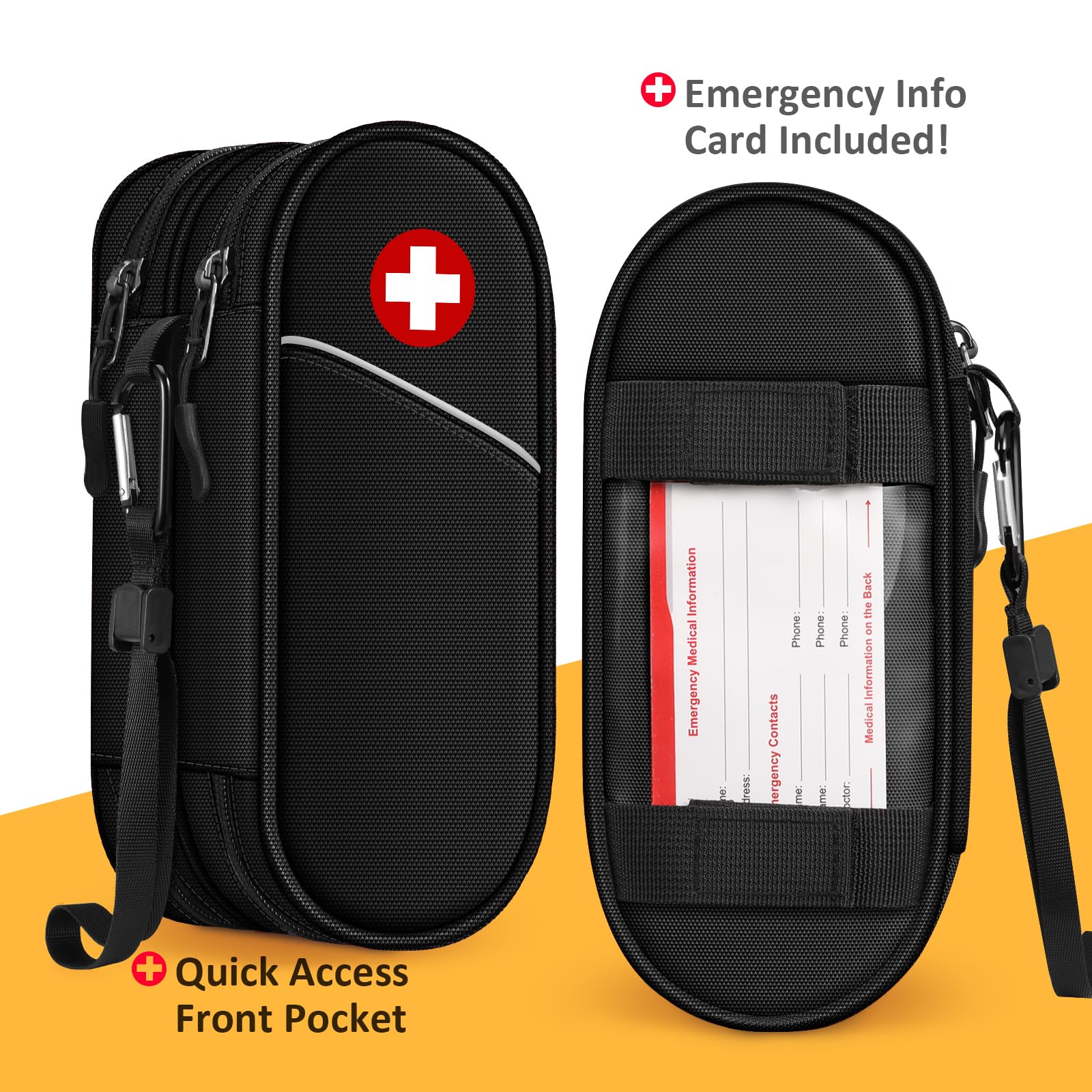 SITHON Double-Layer Epipen Carrying Case, Travel Medication Organizer Bag Emergency Medical Pouch Holds 2 EpiPens, Asthma Inhaler, Anti-Histamine, Auvi-Q, Allergy Medicine Essentials (Black)