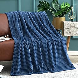 Vessia Flannel Fleece Navy Blue Throw Blanket