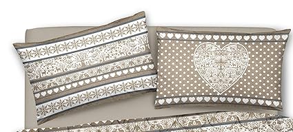 Paire De Taies Doreiller Double Cœur Cœurs Beige Tyrol D