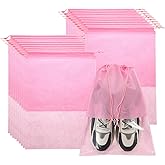HARFINGTON 20pcs Travel Shoe Bags Non-Woven Drawstring Organizers Bags Dustproof Portable Travel Shoe Storage Bags with Clear Window Fit Men and Women for Travel Sport Home Use, Pink