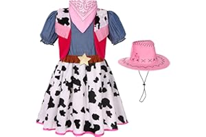 Doxrmuru Cowgirl Costume for Girls Halloween Western Rodeo Dress Up Outfit with Cowgirl Hat 3-10 Years