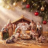 Memorywuu 12 Pcs Christmas Nativity Scene Set, Wooden Christmas Decor | Holy Family Figurines, Nativity Christmas Manger Decorations, Christmas Table Centerpiece, Christan Indoor Home Mantel Decor