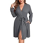 Ekouaer Women's Plus Size Robe Waffle Knit Bathrobe Short Lightweight Kimono Robes with Pockets Maternity Robe 1x-5x