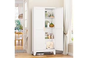 GAIOUS Metal Pantry Cabinet, Kitchen Pantry Storage Cabinets with 2 Door and 3 Adjustable Shelves, White Kitchen Pantry Cabinet, Freestanding Cupboard for Dining Room Living Room Bathroom