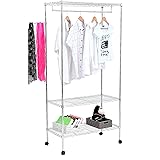 SONGMICS 3-Tier Heavy Duty Rolling Garment Clothes Rack with Shelves, Chrome Finish ULGR45C