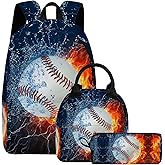 Scovotec 3PCS Backpack for Boys Girls, Kids Baseball Back to School Backpack Sets with Lunch Bag Pencil Case, 17 Inch Lightweight Bookpack 3 in 1 Set for Teens Elementary Middle High School Students