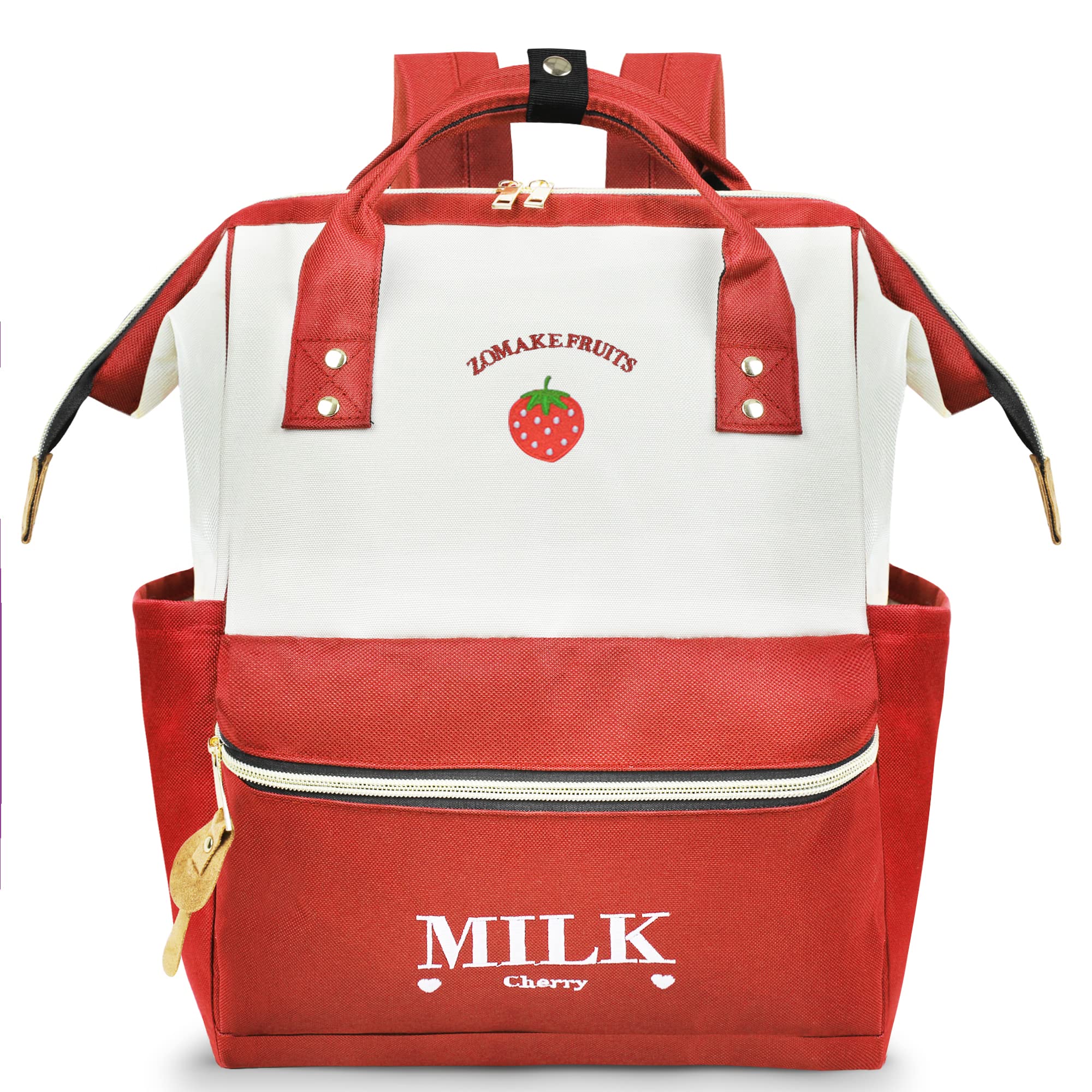 ZOMAKE Youth School Backpacks,Casual Backpack,Fashion Laptop Backpack for Men Women Unisex with Polyester,Waterproof Bag School Travel Backpack (Carmine), Strawberry