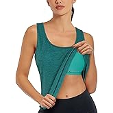 Cestyle Womens Yoga Workout Tank Tops with Built in Shelf Bras Summer Loose Fit Racerback Tank Top
