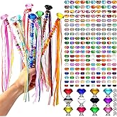 Tigeen 236 Pcs Garden Stake DIY Fairy Wand Plant Stake with 12 Colorful Crystal Stopper Top 12 Threaded Rod with 200 Large Hole Bead for Spring Summer Holiday Outdoor Decorations(Colorful Ribbons)