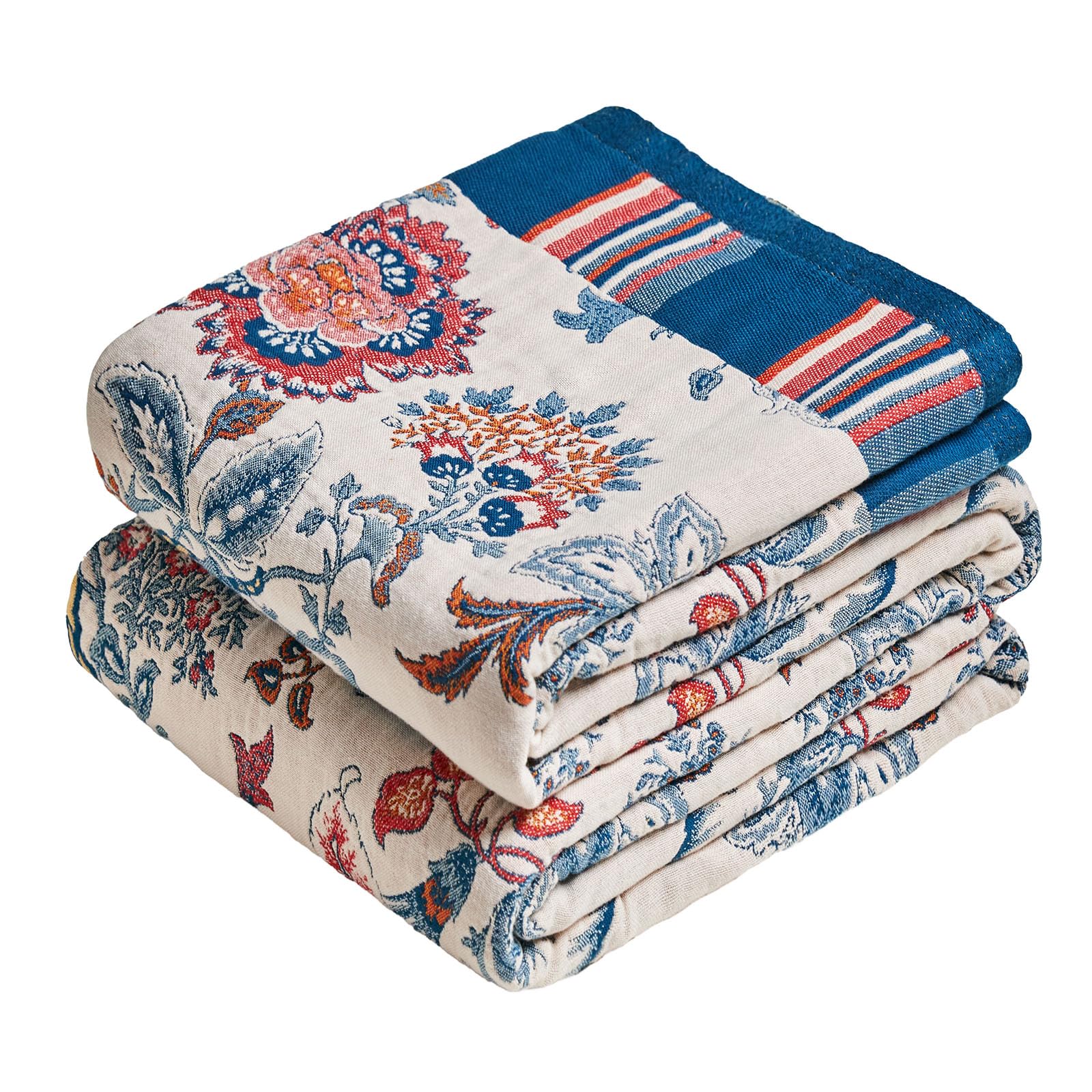 MSGKV Boho Throw Blanket 50"x60" 100% Cotton Floral Blanket for Couch Sofa Spring Breathable Lightweight Blankets All Seasons Home Decor Muslin Image