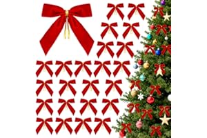 24 Pcs Velvet Christmas Bows for Christmas Tree, Red Velvet Ribbon with Twist Ties, 3.5 x 3.5 Inch Red Bows for Xmas Tree, Wr