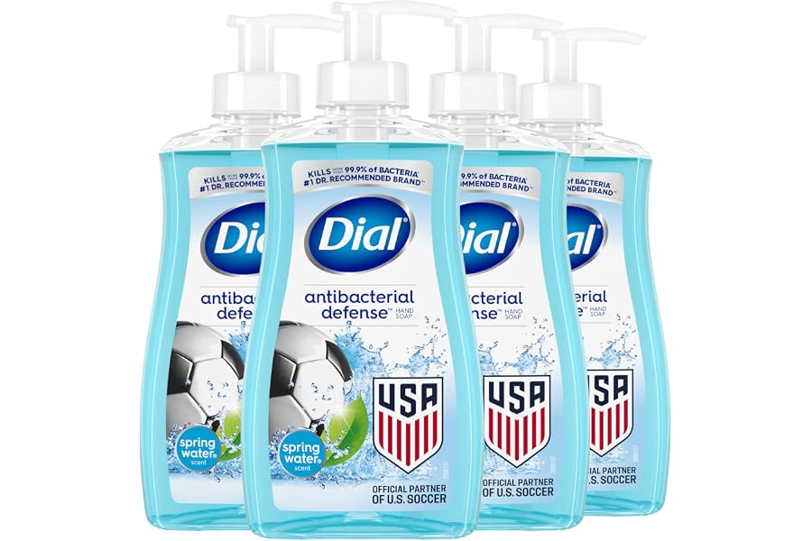 Dial Antibacterial Defense Liquid Hand Soap + Aloe, Spring Water Scent, 11 Fl Oz (Pack of 4), Dermatologist-Tested Hand Wash, Gentle Formula