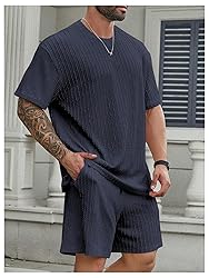 RoseSeek Men's 2 Piece Outfits Textured Drop