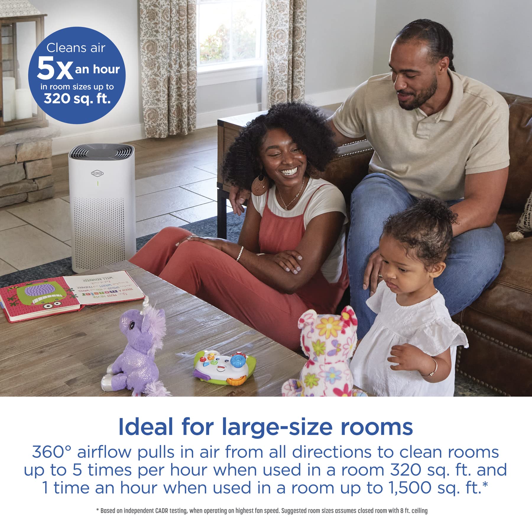 Clorox Air Purifiers for Home, True HEPA Filter, Large Rooms up to 1,500 Sq Ft, Removes 99.9% of Mold, Viruses, Wildfire Smoke, Allergens, Pet Allergies, Dust, AUTO Mode, Whisper Quiet