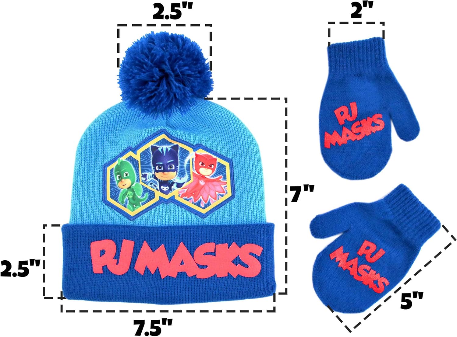 PJ Masks Boys Winter Hat Set, Catboy, Owlette and Gekko Toddler Beanie and Mittens for Kids Age 2-4, Light Blue: Clothing