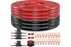 10 Gauge Wire (100ft Each- Black/Red) Copper Clad Aluminum CCA,4 PCS 40 Fuse Holder,20pcs Lugs Terminal Connectors and 3 :1 H