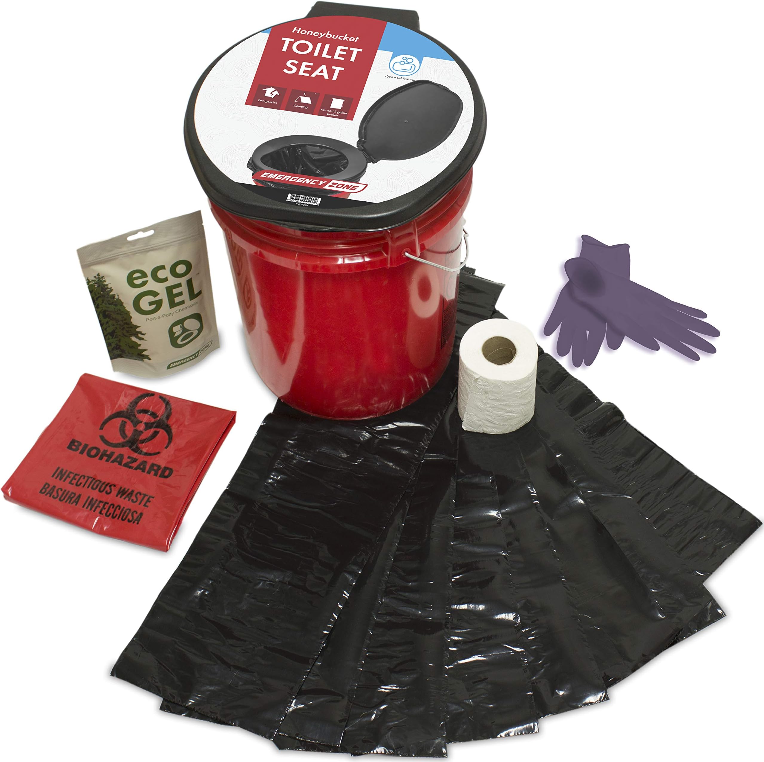 Emergency Zone Honey Bucket Style Toilet Complete Set with Liner and Chemicals. 1 Pack