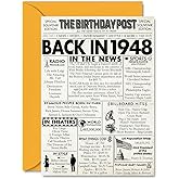 78th Birthday Cards for Men Women - Back In 1948 Newspaper - 78 Happy Birthday Decorations Card for Her Him Grandpa Grandma Dad Mom Uncle Aunt Vintage Retro Born In 1948, A5 Bday Anniversary Cards