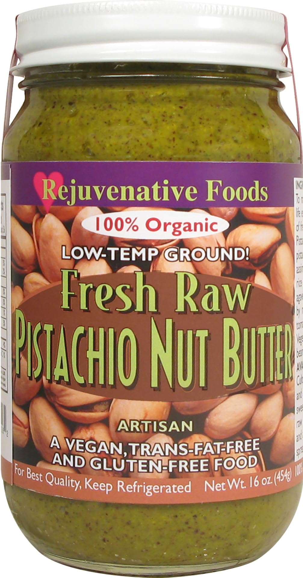 TWO 16 oz. Fresh-Pure-Raw Creamy Organic Pistachio Butter Rej-Ayurvedic In-Glass Vitamin-Protein-Antioxidant-Mineral USDA-Certified-Organic (2 - 16 oz.)