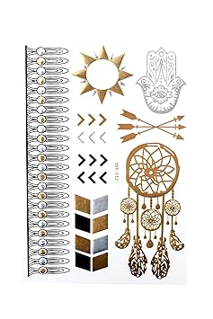 MyBeautyworld24 Gold Metallic Flash Tattoos in verschiedenen Designs Flash Tattoos Body Tattoo Armband Halskette Körperschmuc