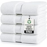 TOWELTIQUE Organic Cotton Luxury Long Staple Cotton Plush Hand Towels Pack of 4 GOTS & Oeko- TEX Certified | Premium Soft, Absorbent & Quick-Drying Face Towels, Gym, Spa & Hotel Use – White