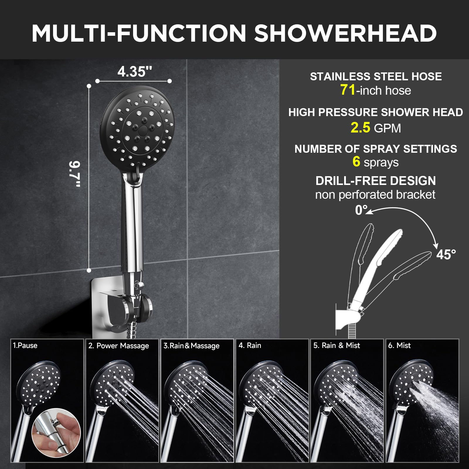 Veken Wide Rain Shower Head with Handheld, High Pressure Rainfall Showerhead Combo with Arm for Bathroom Accessories, Home Decor, Detachable Dual Shower with Multi Modes Handheld Spray, Silver Chrome