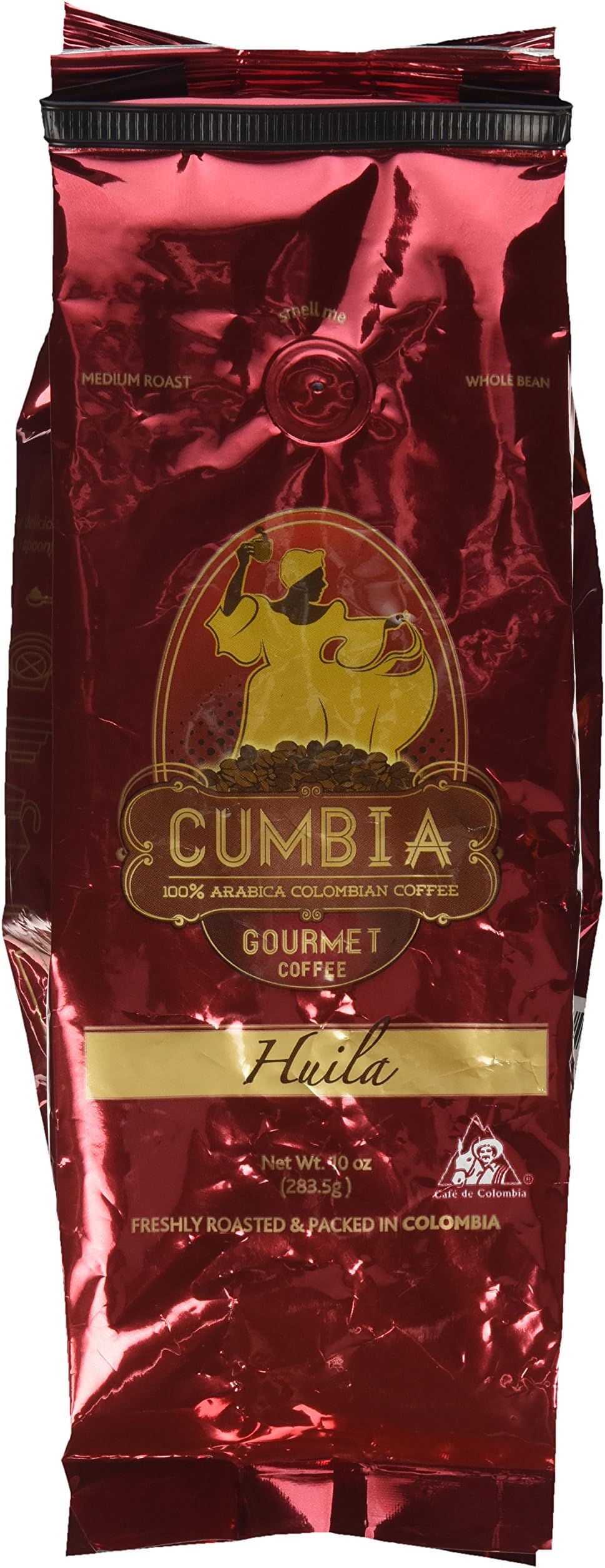 Cumbia Huila Coffee 100% Single Origin Colombian Gourmet Whole Bean Coffee, 10-ounce Bag