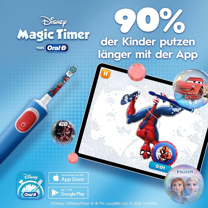 Pro Kids 3+ Spiderman Elektrische Zahnbürste Kinder, Blau/Rot