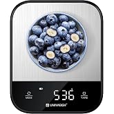 UNIWEIGH Food Scales for Kitchen Grams and Ounces 11lb | Digital Scale for Food Weight,Baking,Cooking,Small Kitchen Scales with 7 Units/LED Display/Tare,Stainless Steel,Black