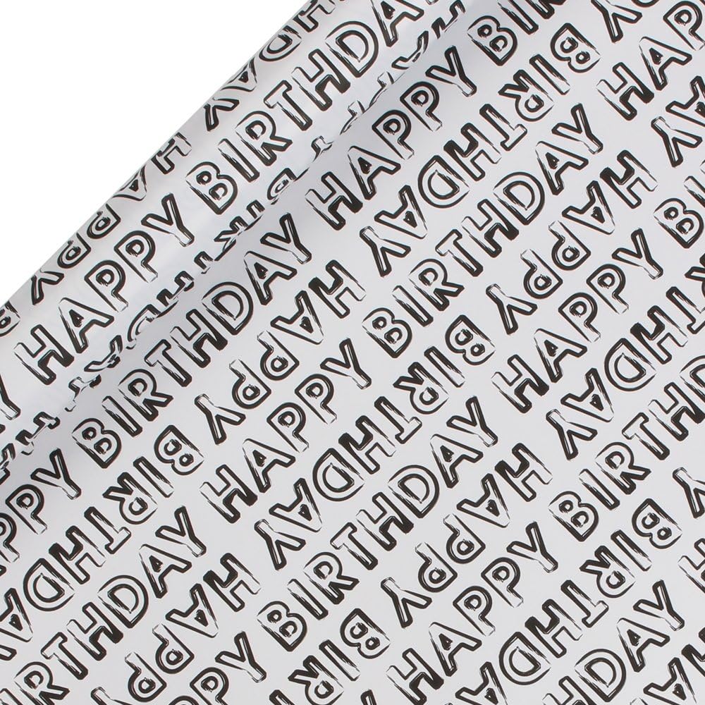 Monochrome Happy Birthday roll Wrapping Paper 3M Amazon.co.uk