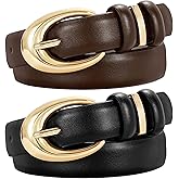 TRIWORKS 2 Pack Women Leather Belt for Jeans Pants Fashion Ladies Skinny Faux Leather Belt with Gold Buckle