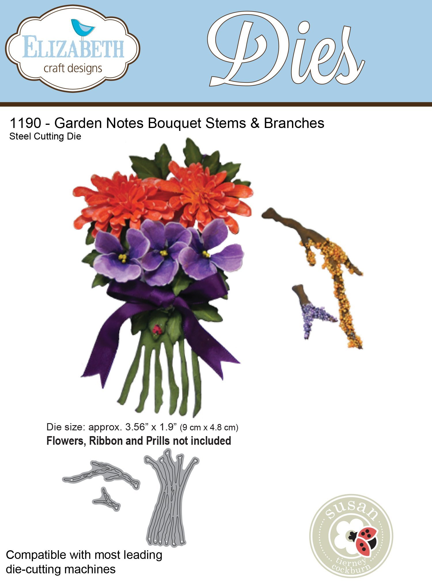 Elizabeth Craft Designs Bouquet Stems and Branches Die, Metal, Grey